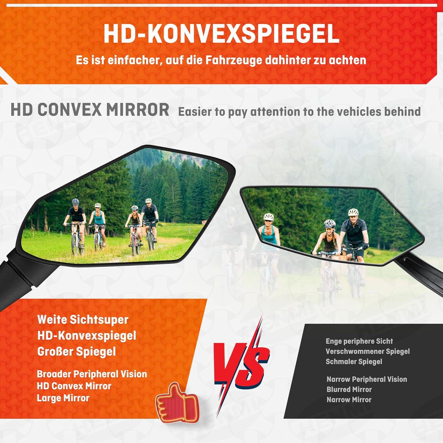 HENMI E-Bike Fahrradspiegel Rechts HD Konvexspiegel Große