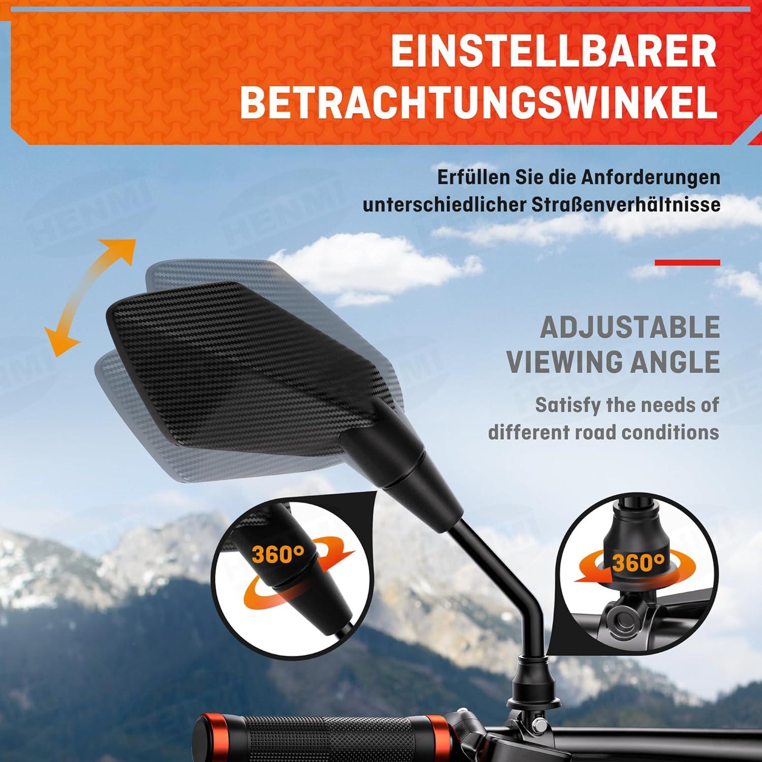 Fahrradspiegel für E-Bike Rechts HD Konvexspiegel Extra Groß Rückspiegel