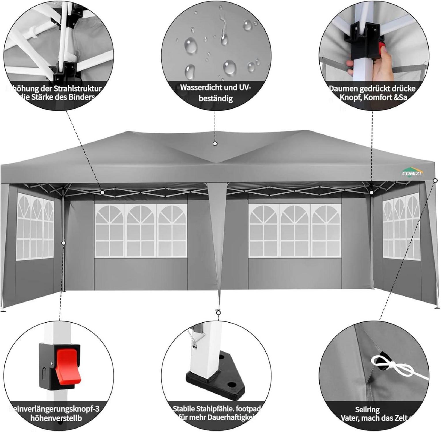 Faltpavillon 3x6 Wasserdicht Winterfest Pop Up Zelt 6 Seitenwände