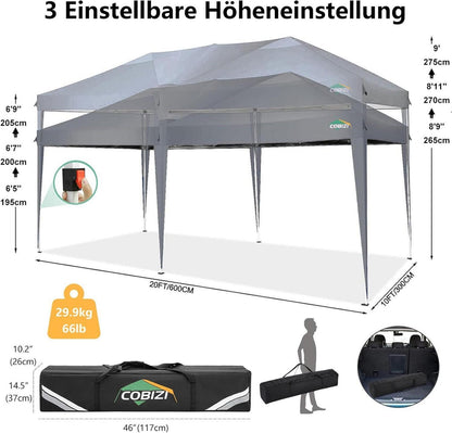 COBIZI Faltpavillon 3x6 Wasserdicht Winterfest Pop Up Pavillon Grau