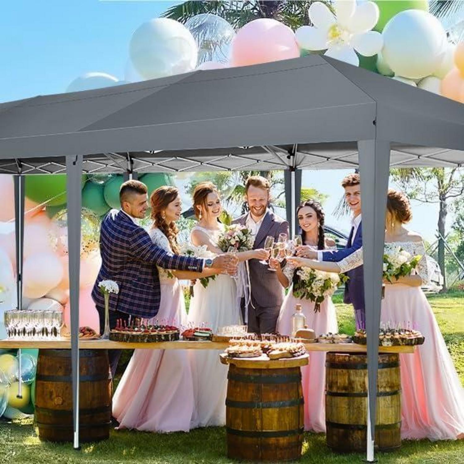 Faltpavillon 3x6 Wasserdicht Winterfest Pop Up mit 6 Seiten Grau UV-Schutz