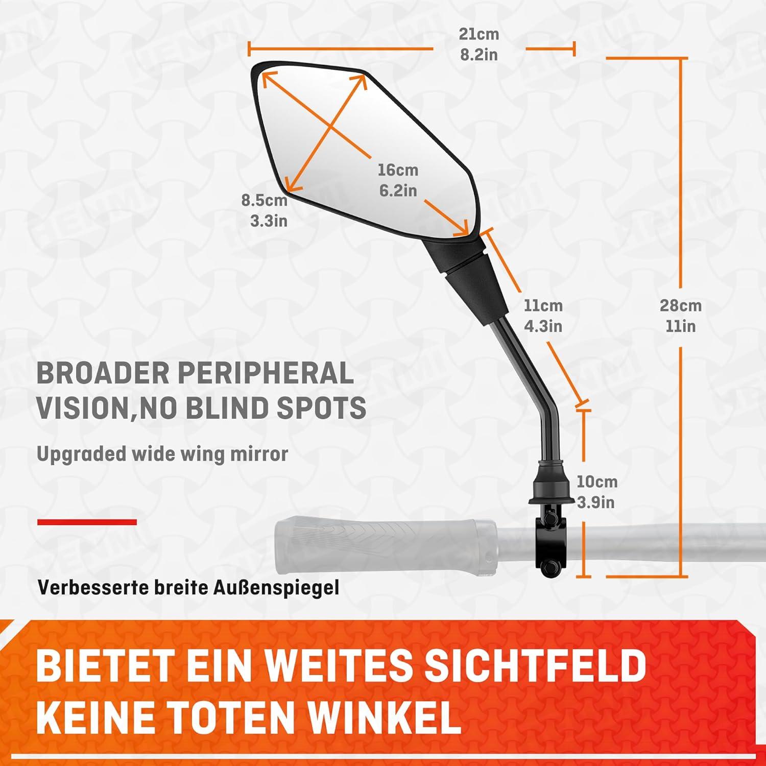 Fahrradspiegel HD Konvexspiegel E-Bike Rückspiegel Montagekit