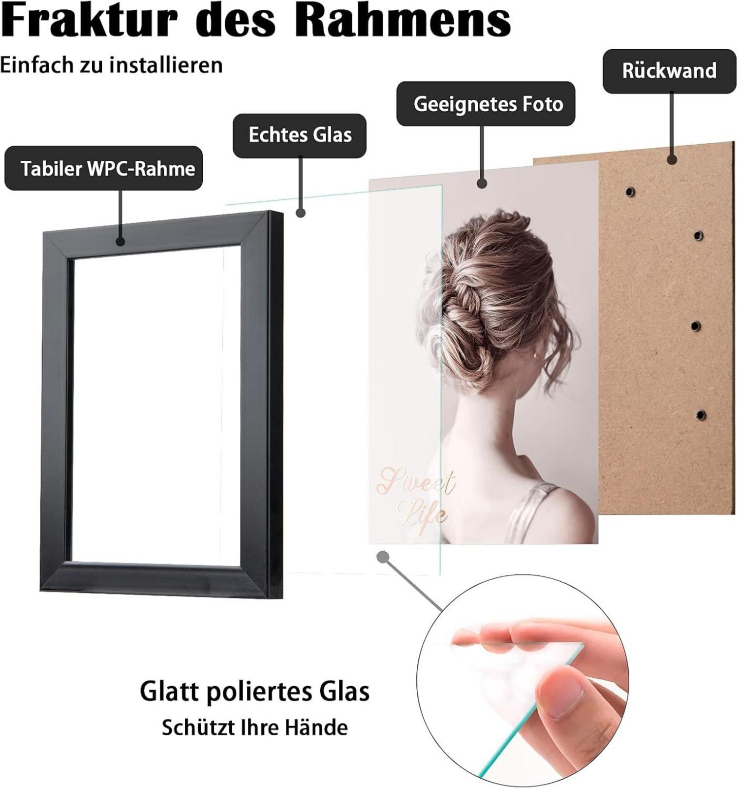 10x15 cm Bilderrahmen Holzrahmen Acrylglas MDF-Rahmen Schwarz 6er-Set