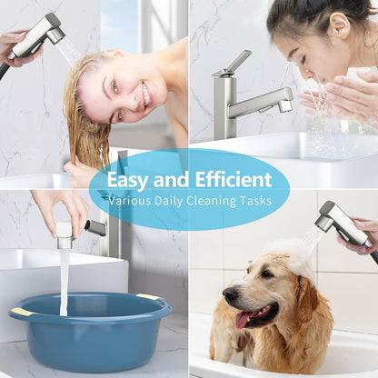 Badezimmerarmatur mit herausziehbarem Sprühkopf, 3 Modi, gebürstetes Nickel