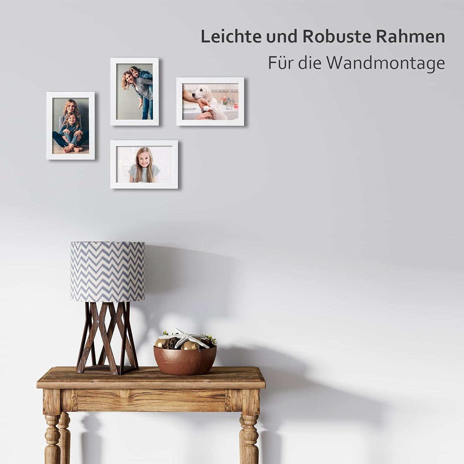 Bilderrahmen Set 10x15 cm Weiß Echtglas 6er-Pack Holzverbundrahmen