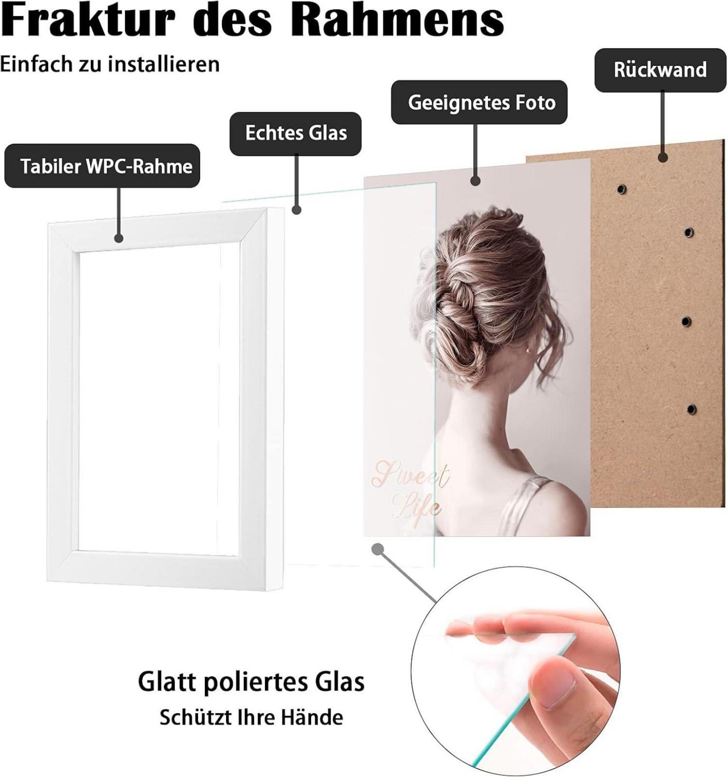 Egofine 10x15 cm Picture Frame Set of 6 Real Glass White Wood Composite