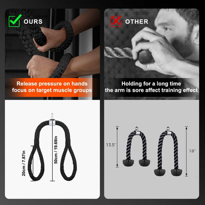 Trizepsseil gedrehtes Seil rutschfeste Griffe Fitnessstudio Hause