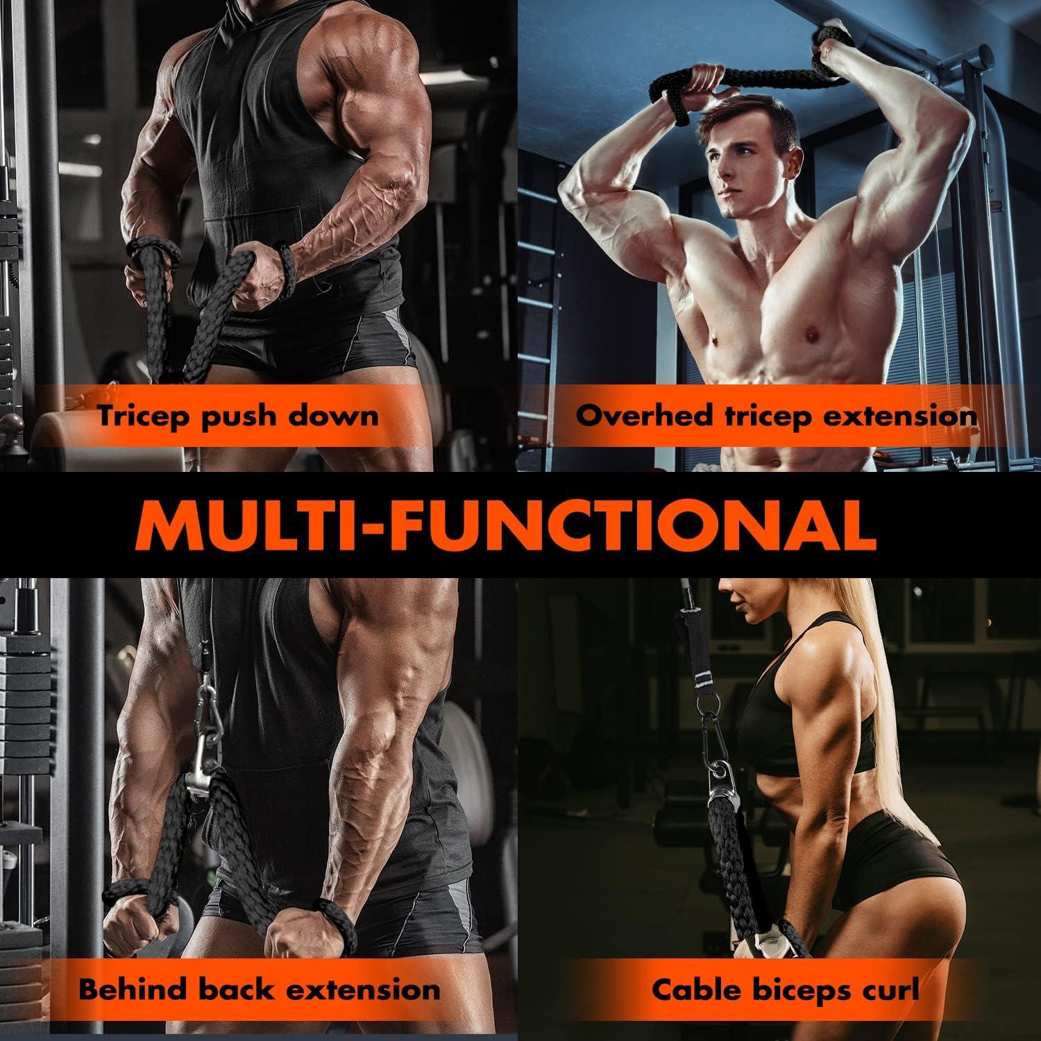 Trizepsseil gedrehtes Nylonseil mit rutschfesten Griffen - Fitnessstudio zu