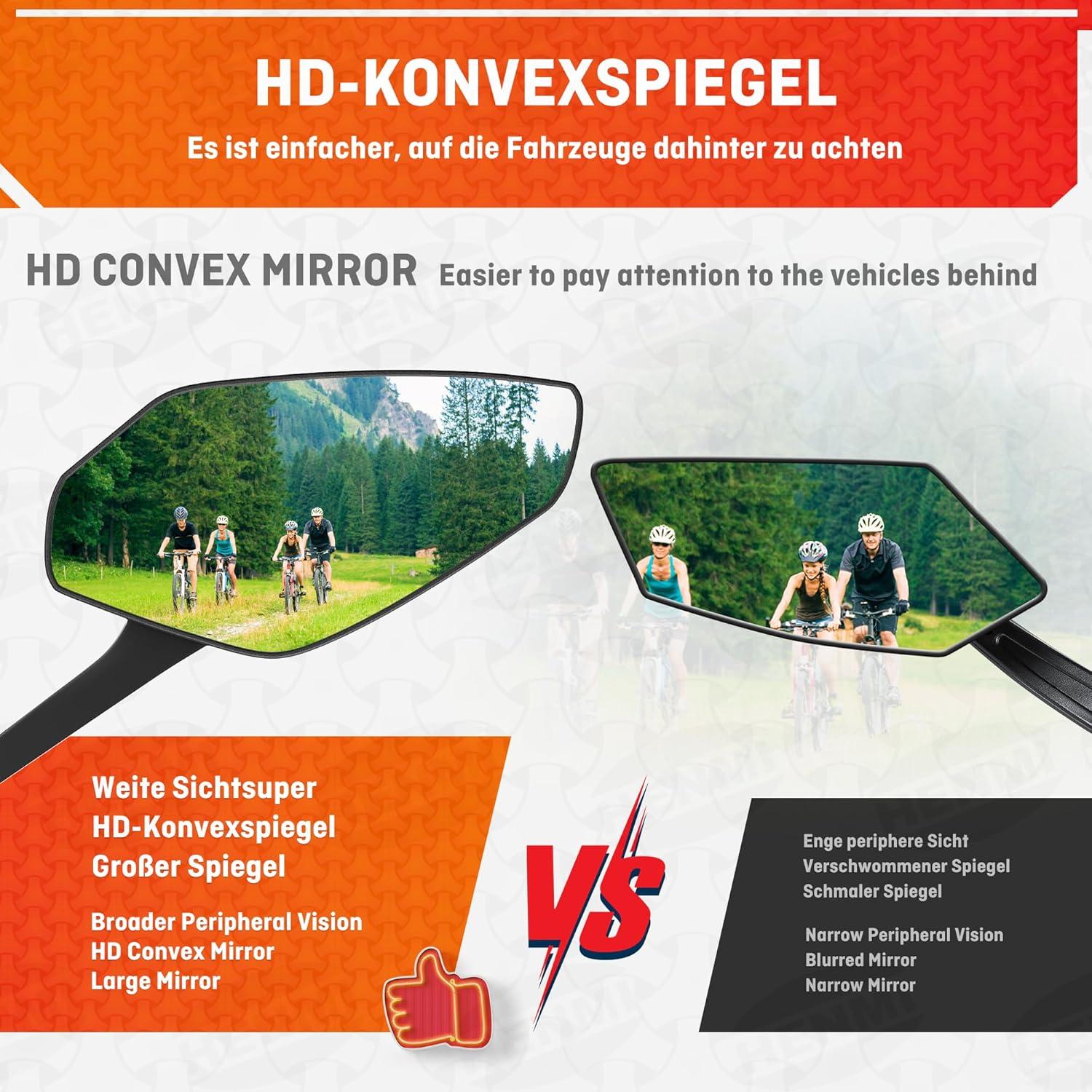 Fahrradspiegel HD Konvexspiegel E-Bike Rechts, Große