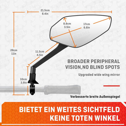 HENMI Fahrradspiegel E-Bike Rechts HD Konvexspiegel groß Rückspiegel