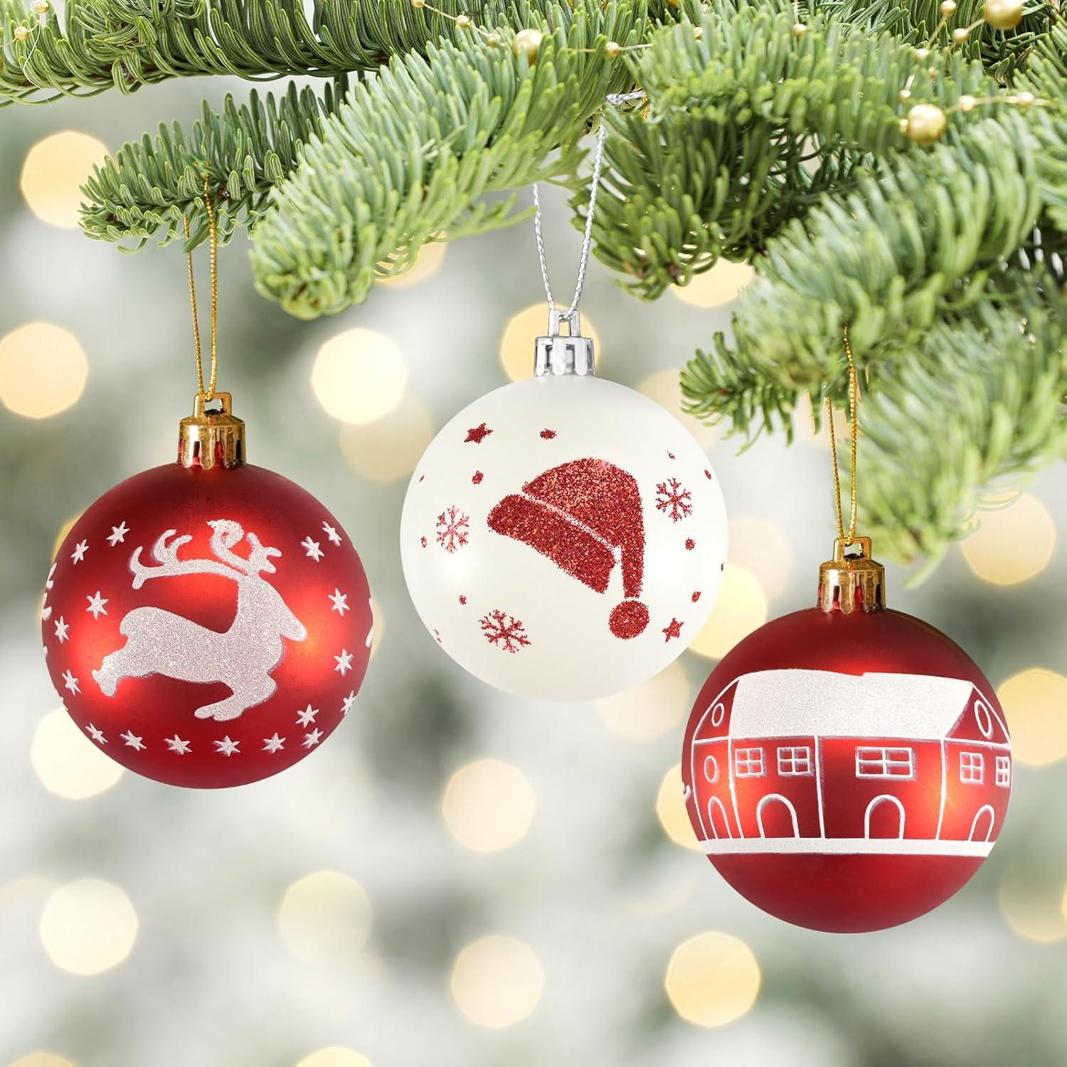 16-teiliges Weihnachtskugel Set Kunststoff Rot Weiß 6CM