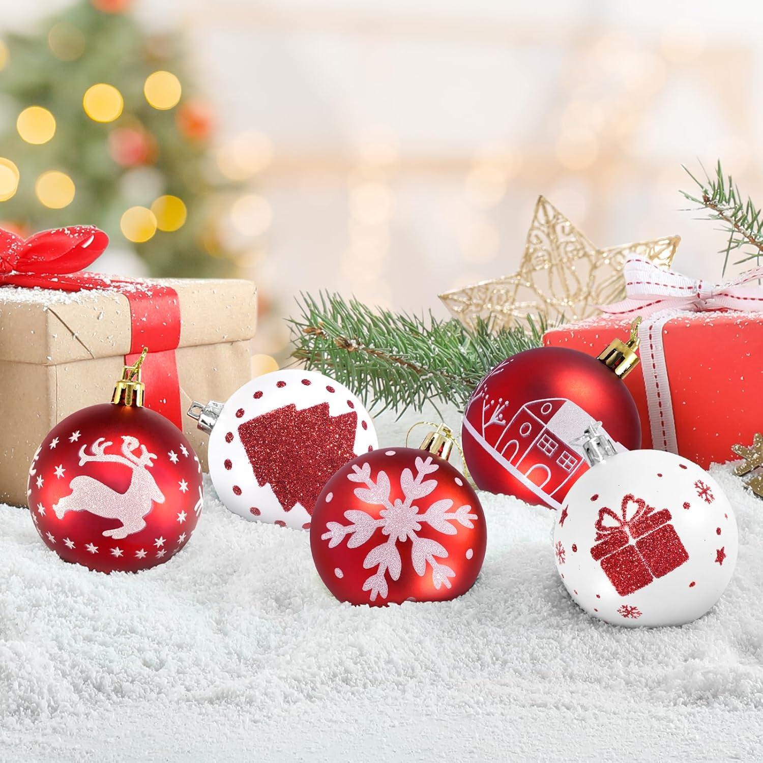 Kunststoff Weihnachtskugeln Set Rot Weiß 16 Stücke 6CM Christbaumkugeln Bruchsicher