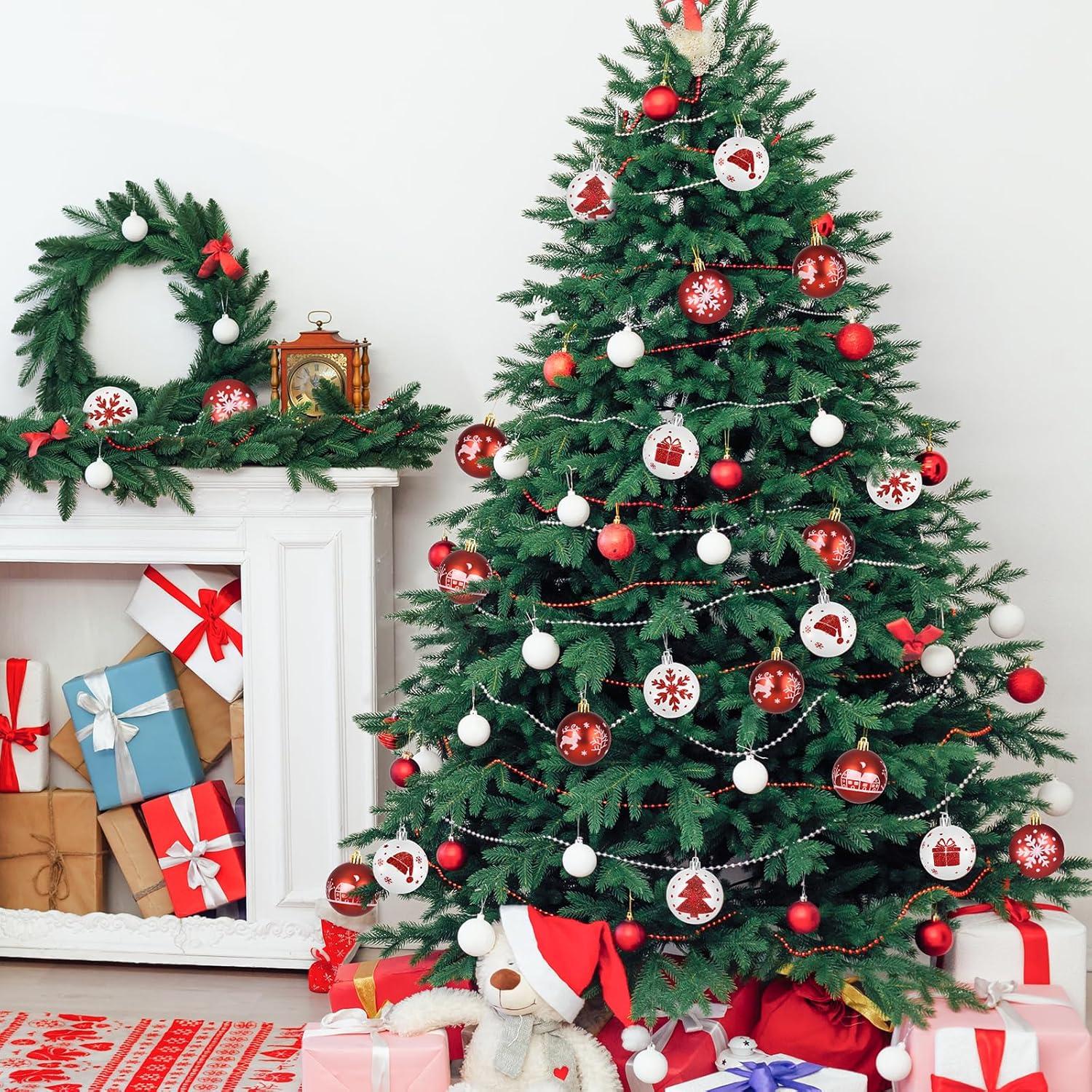 16er Set Weihnachtskugeln Kunststoff 6CM Rot Weiß Christbaumschmuck