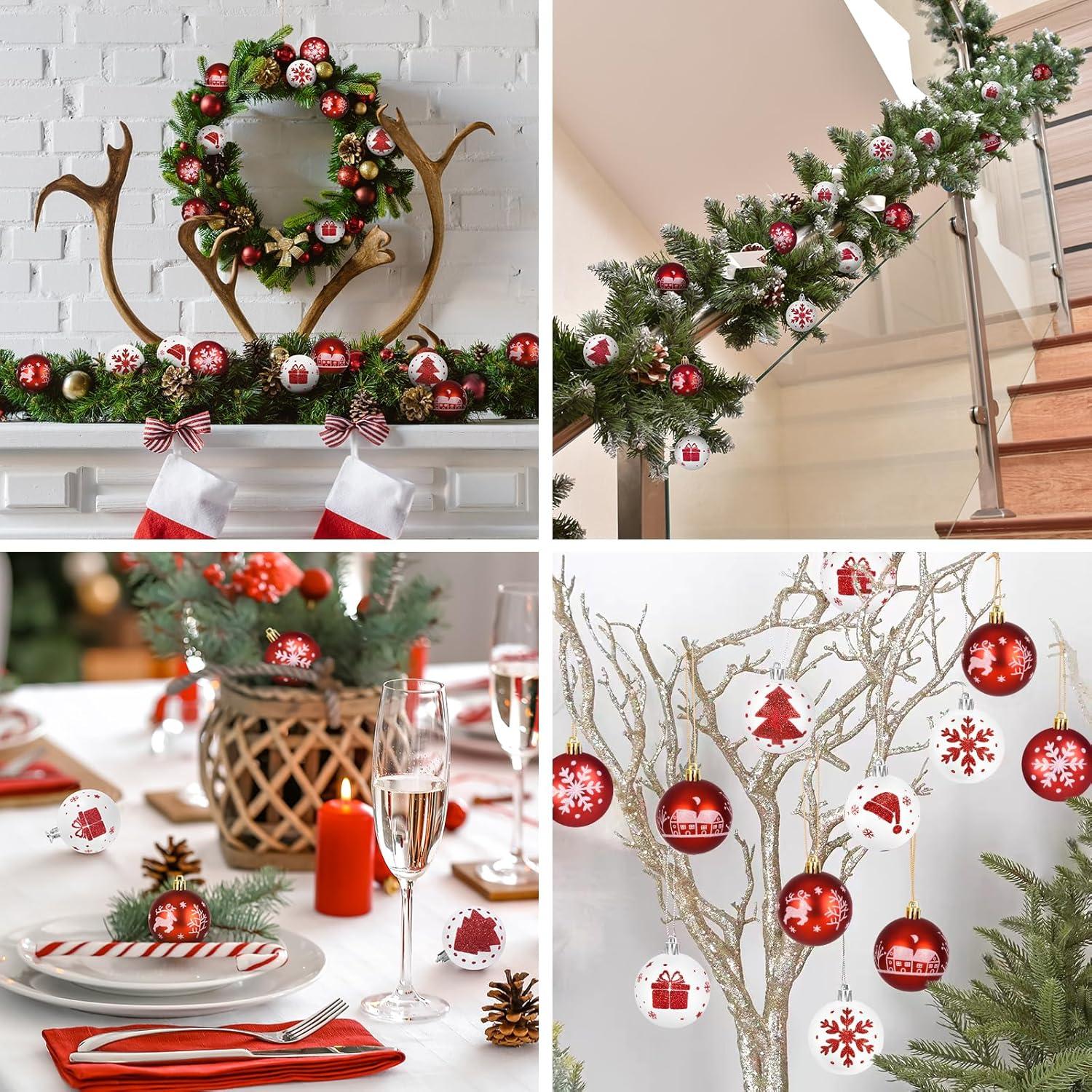16er Set Weihnachtskugeln Kunststoff 6CM Rot Weiß Christbaumschmuck