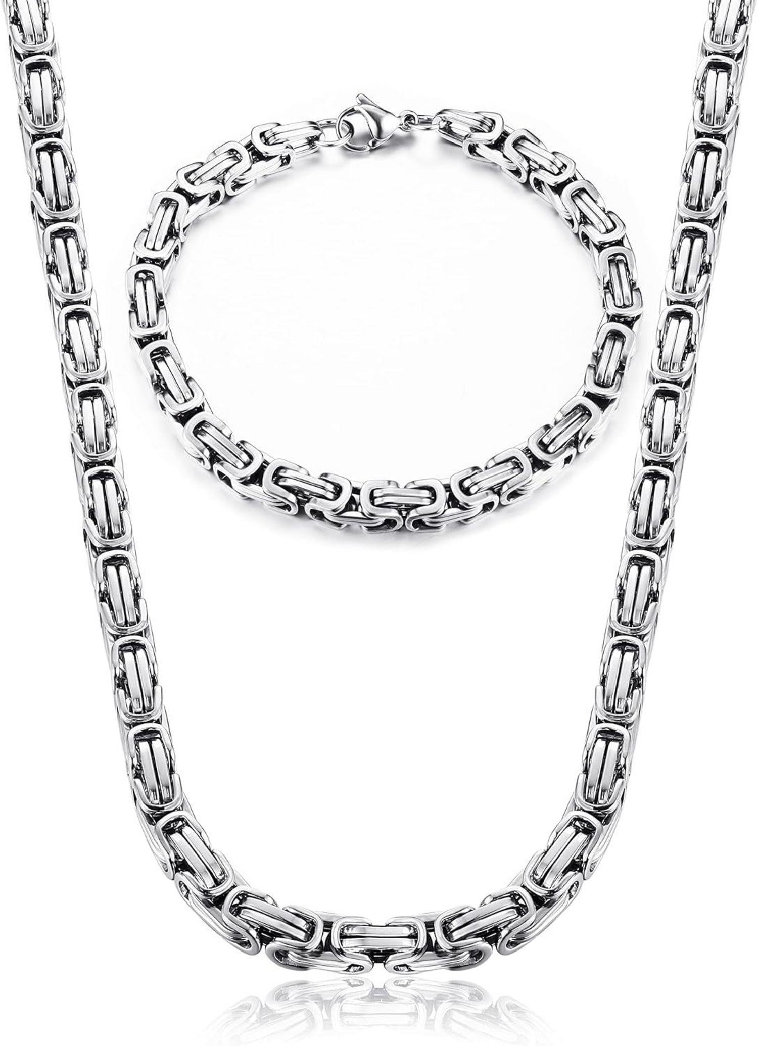 Königskette Halskette und Armband Set Edelstahl 6/8mm