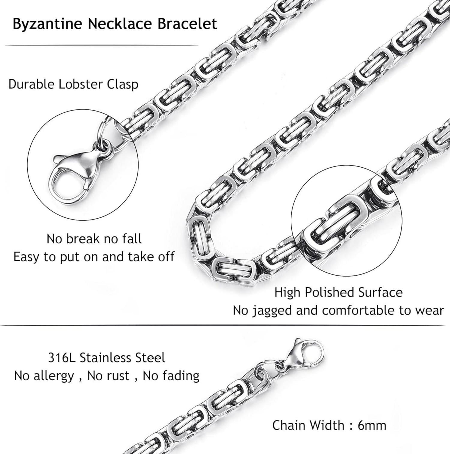 Ketten Herren Set Edelstahl Königskette Armband 6/8mm