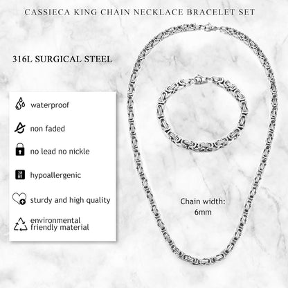 Herren Königskette Silber Edelstahl Armband Set 6/8mm Schwere Punk Kette