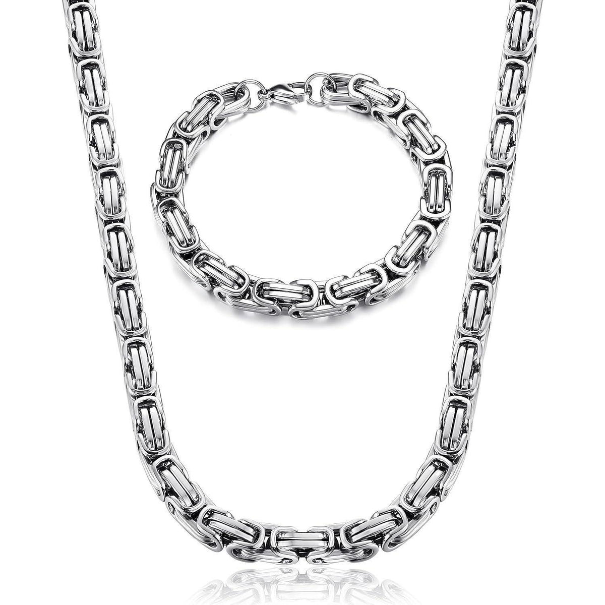 Herren Königskette & Armband Set Edelstahl 6/8mm Byzantinisch