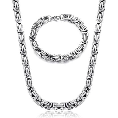 Herren Königskette & Armband Set Edelstahl 6/8mm Byzantinisch