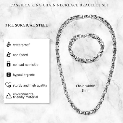 Herren Königskette & Armband Set Edelstahl 6/8mm Byzantinisch