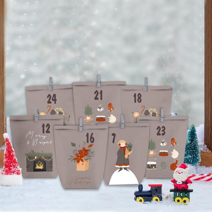 Adventskalender zum Befüllen 24 Kraft braun Lila Tüten mit