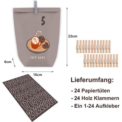 Adventskalender zum Befüllen 24 Kraft braun Lila Tüten mit