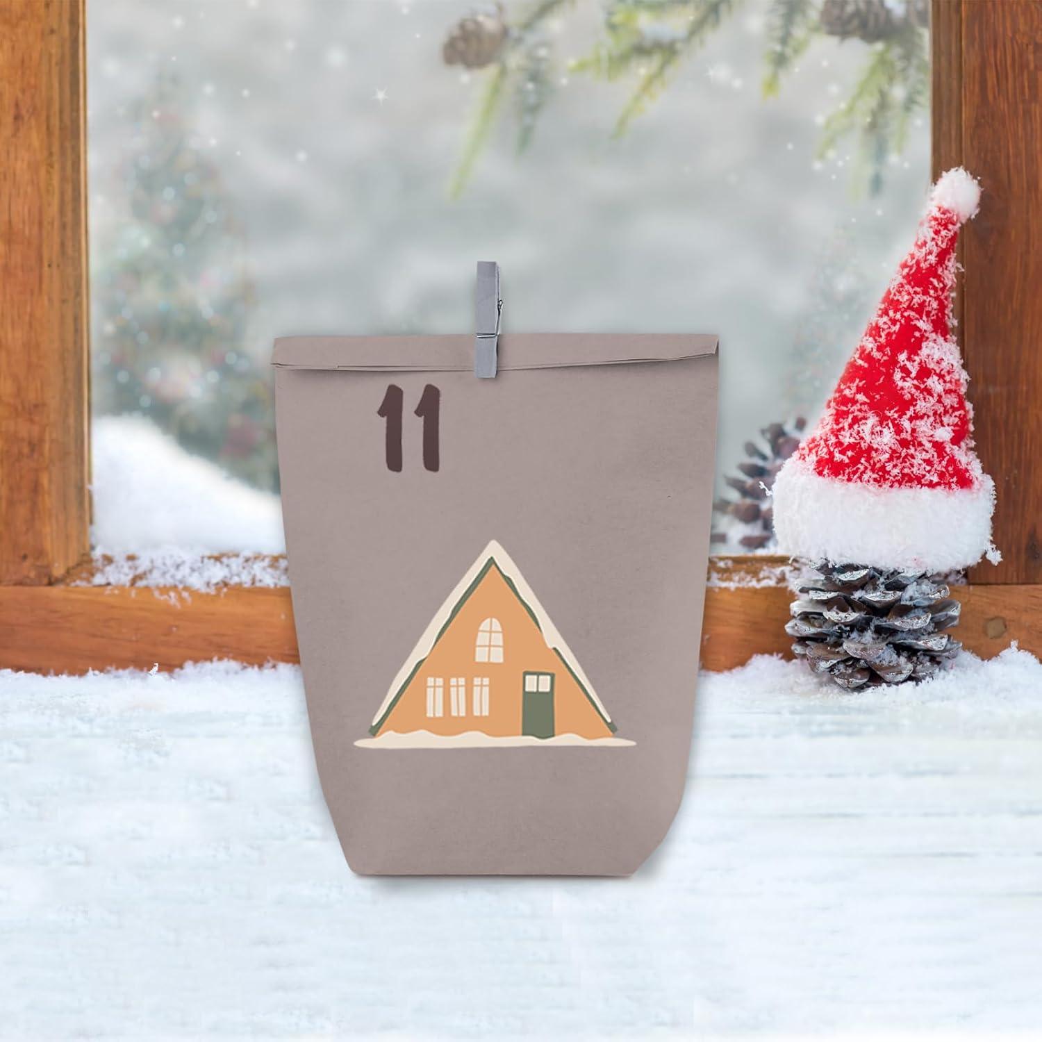 Adventskalender Papiertüten zum Selbstbefüllen Grau Lila 24er Set