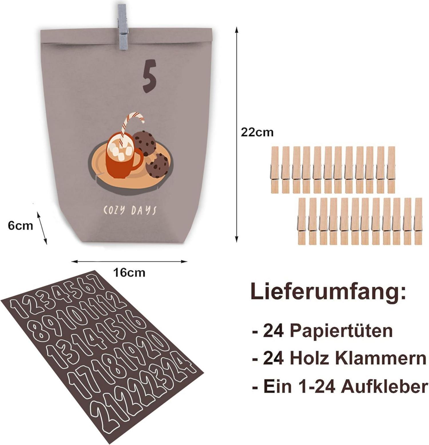 Adventskalender zum Selbstbefüllen Kraftpapier Grau Lila 24
