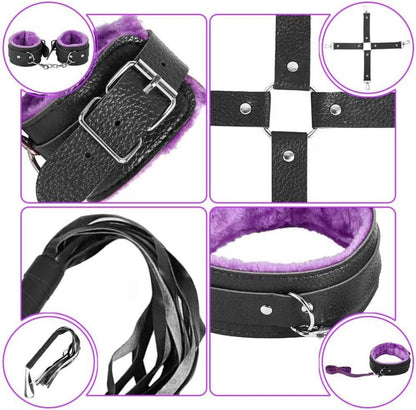 SM Bondage Set 11-teilig Schwarz Lila Erotik Handschellen Fesseln