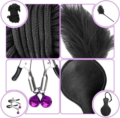 MEYDLL Sex Bondage Set 11-teilig Schwarz/Lila Handschellen Fesseln Augenbinde BDSM Sexspielzeug Paare