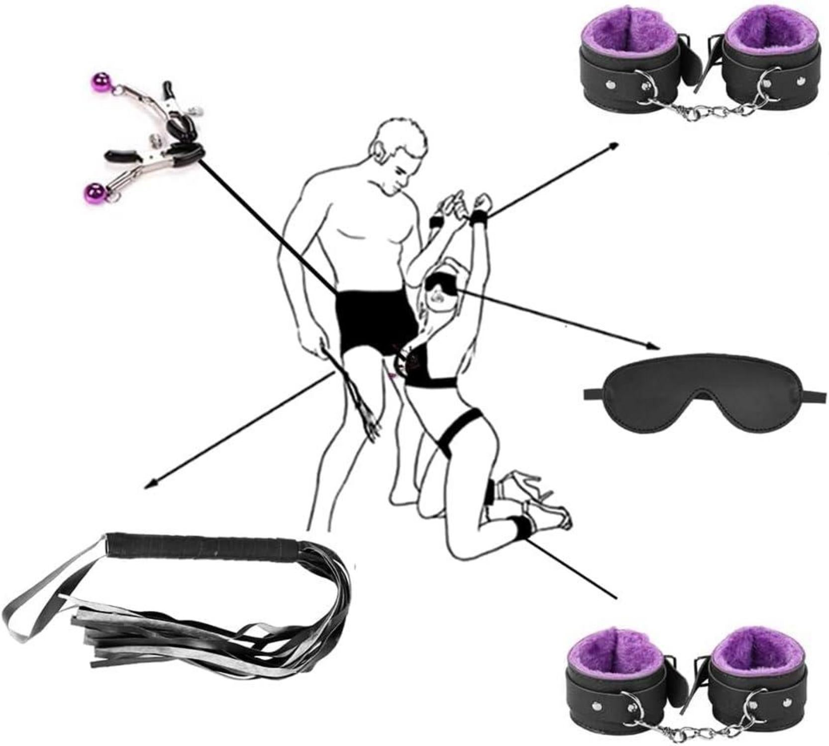 Sex Bondage Set 11-teiliges Fessel Erotik Spielzeug Schwarz/Lila