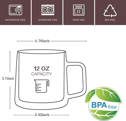 Clear Glass Coffee Mugs (Set 2x355ml) Double Wall