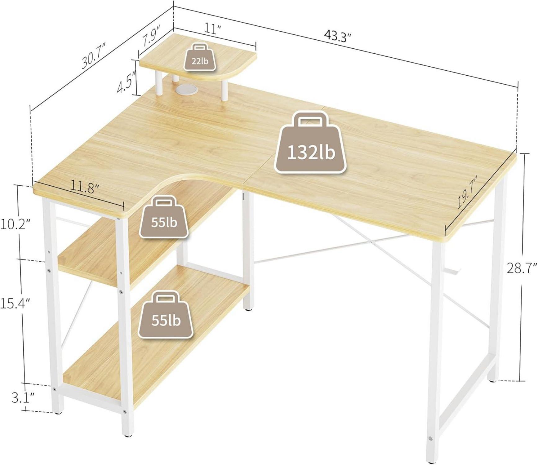 Eckschreibtisch mit Ablagefächern und Regalen 110x78 cm Naturfarbe