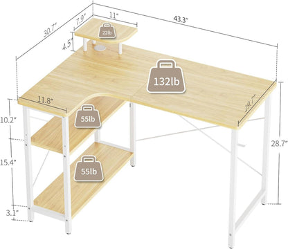 Eckschreibtisch mit Ablagefächern und Regalen 110x78 cm Naturfarbe
