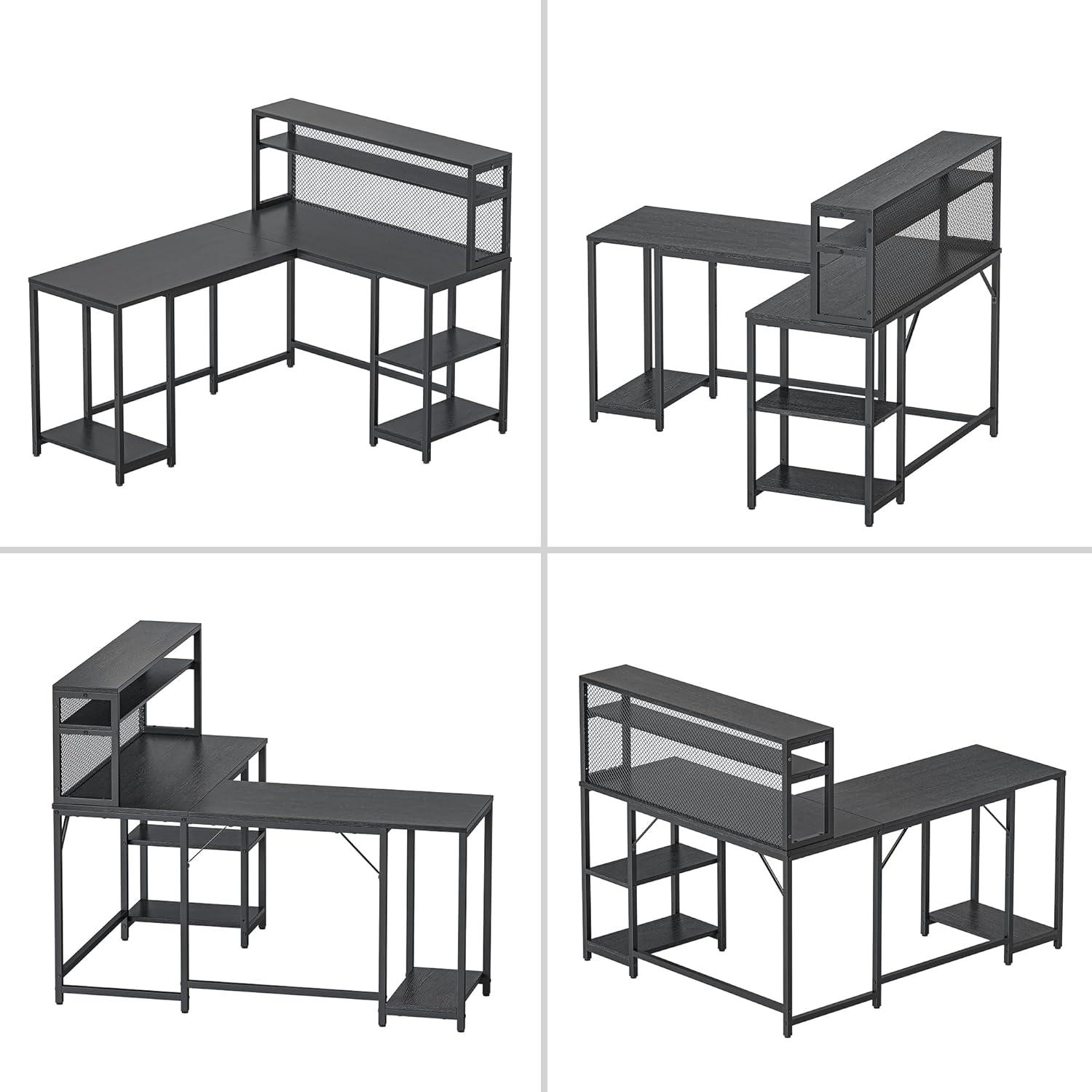 L-förmiger Schreibtisch Regal Drahtgeflecht 150x120cm Homeoffice Gaming Schwarz