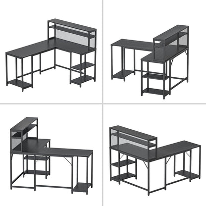 L-förmiger Schreibtisch Regal Drahtgeflecht 150x120cm Homeoffice Gaming Schwarz