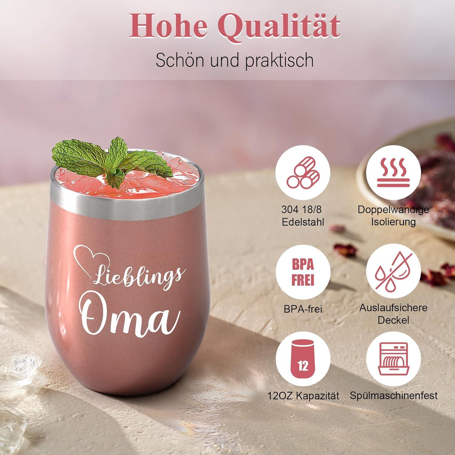 Livole Oma Geschenk Weihnachten Tasse Thermobecher Edelstahl