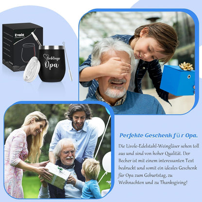 Geschenk für Opa - 12oz Thermo Camping Becher mit Deckel