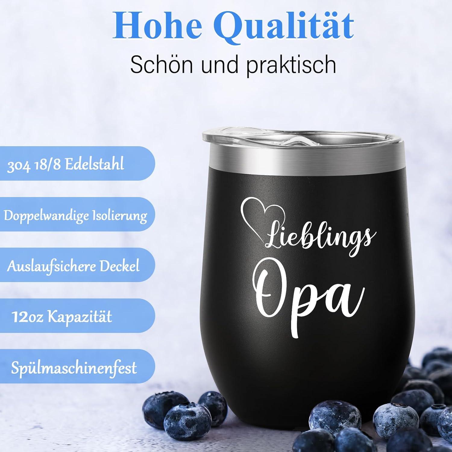 Livole Opa Geschenk 12oz Camping Becher Thermo 350ml Kaffeebecher