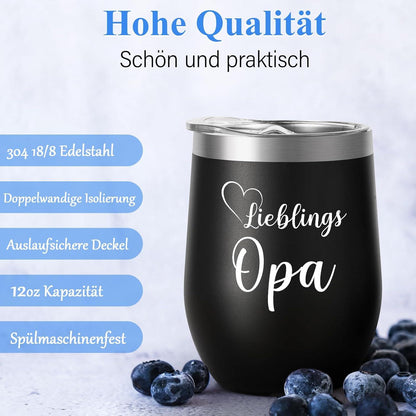 Livole Opa Geschenk 12oz Camping Becher Thermo 350ml Kaffeebecher