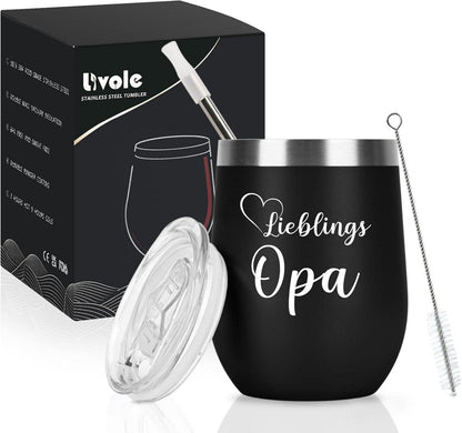 Livole Opa Geschenk Weihnachten 12oz Camping Becher Thermo 350ml Kaffeebecher