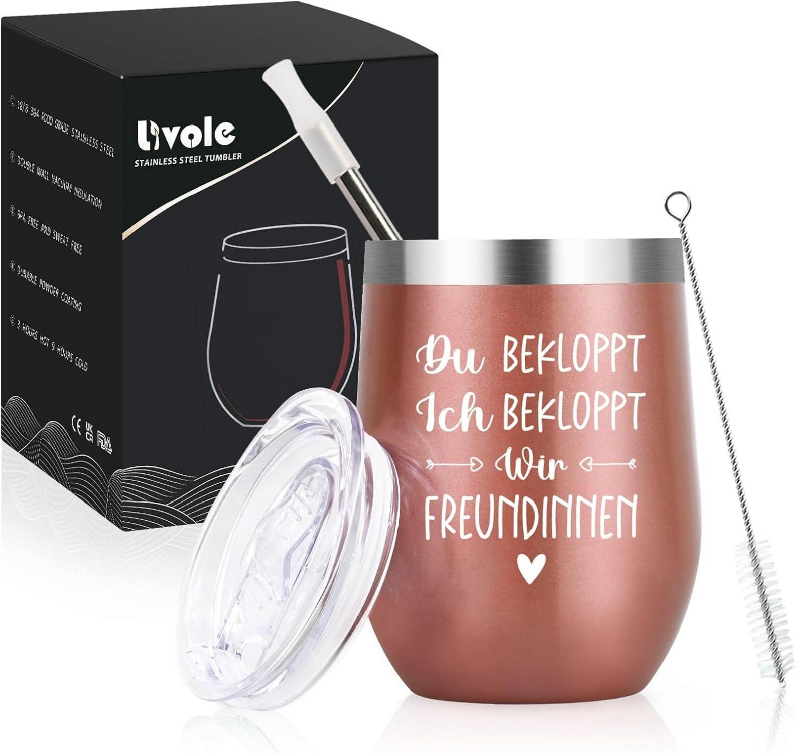 Livole Lustige Geschenke - Edelstahl Kaffeebecher to go, Roségold 12oz 350ml