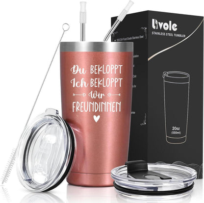 Livole Du Bekloppt Ich Bekloppt Tasse 600ml Edelstahl Thermobecher Roségold