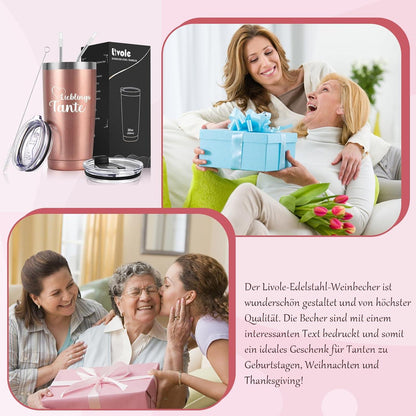 Livole Tante Geschenk 600ml Edelstahl Kaffeebecher to go Thermobecher 20oz