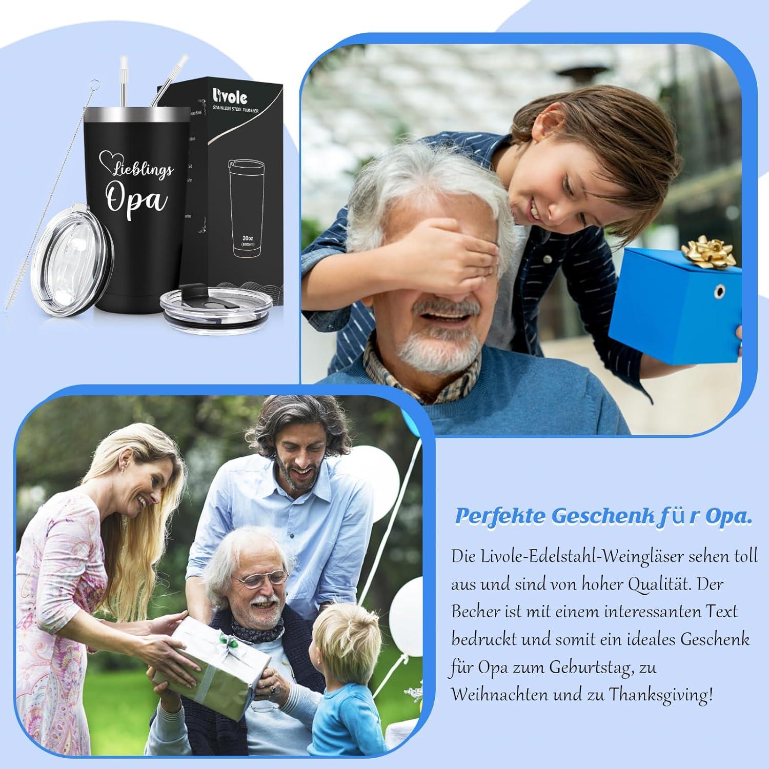 Livole Opa Geschenk 600ml Thermobecher Edelstahl 20oz Kaffee Becher