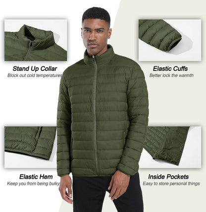 Herren Leichte Steppjacke Winterjacke Outdoor Übergangsjacke Armeegrün