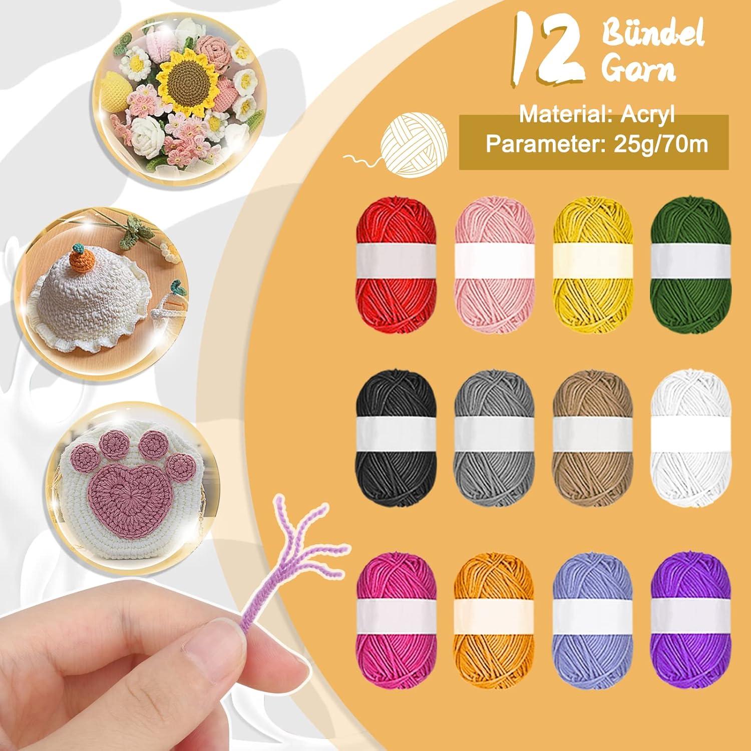 Häkelset Anfänger Acrylwolle Zubehör Tasche Ergonomische Nadeln Rosa