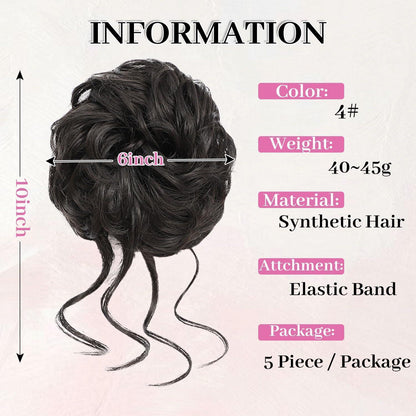 5er Pack Messy Bun Haarteile mit Gummiband, gewellt