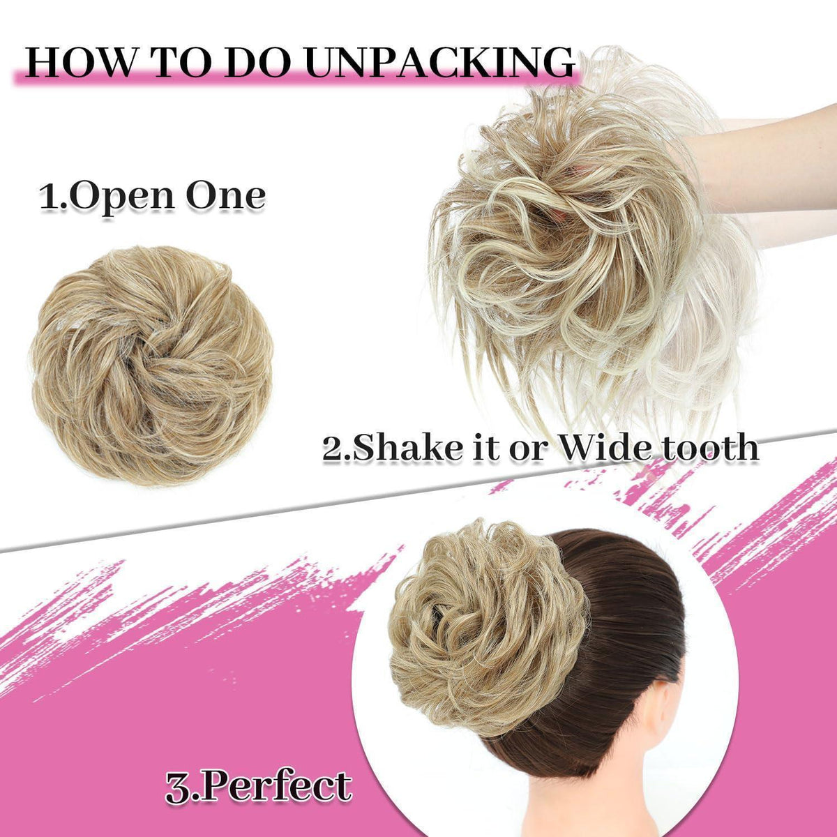 5er Pack Messy Bun Haarteile mit Gummiband, gewellt