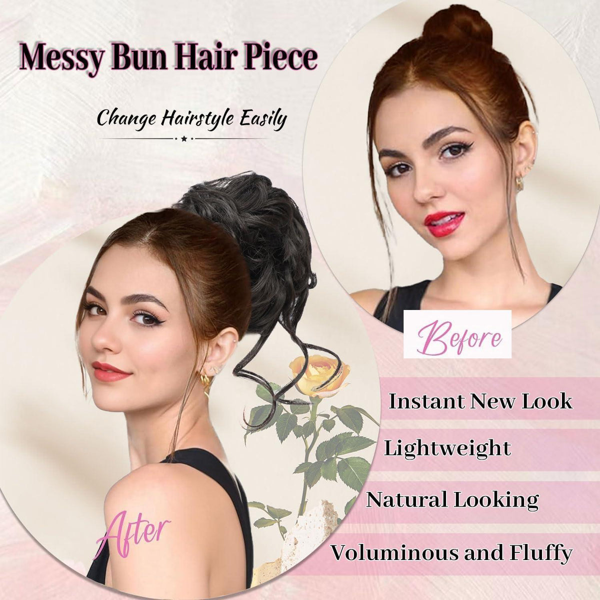 5er Pack Messy Bun Haarteile mit Gummiband, gewellt